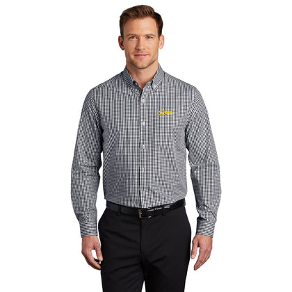Men's Broadcloth Gingham Easy Care Shirt with Ruiz Foods Logo Embroidered on Left Chest