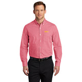 Men's Broadcloth Gingham Easy Care Shirt with Ruiz Foods Logo Embroidered on Left Chest