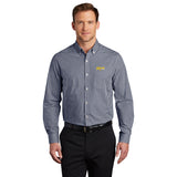 Men's Broadcloth Gingham Easy Care Shirt with Ruiz Foods Logo Embroidered on Left Chest