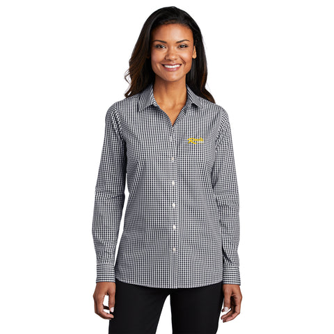 Ladies' Broadcloth Gingham Easy Care Shirt with Ruiz Foods Logo Embroidered on Left Chest