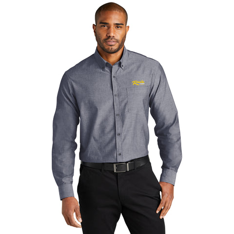 Men's Long Sleeve Chambray Easy Care Shirt with Ruiz Foods Logo Embroidered on Left Chest