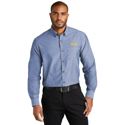 Men's Long Sleeve Chambray Easy Care Shirt with Ruiz Foods Logo Embroidered on Left Chest